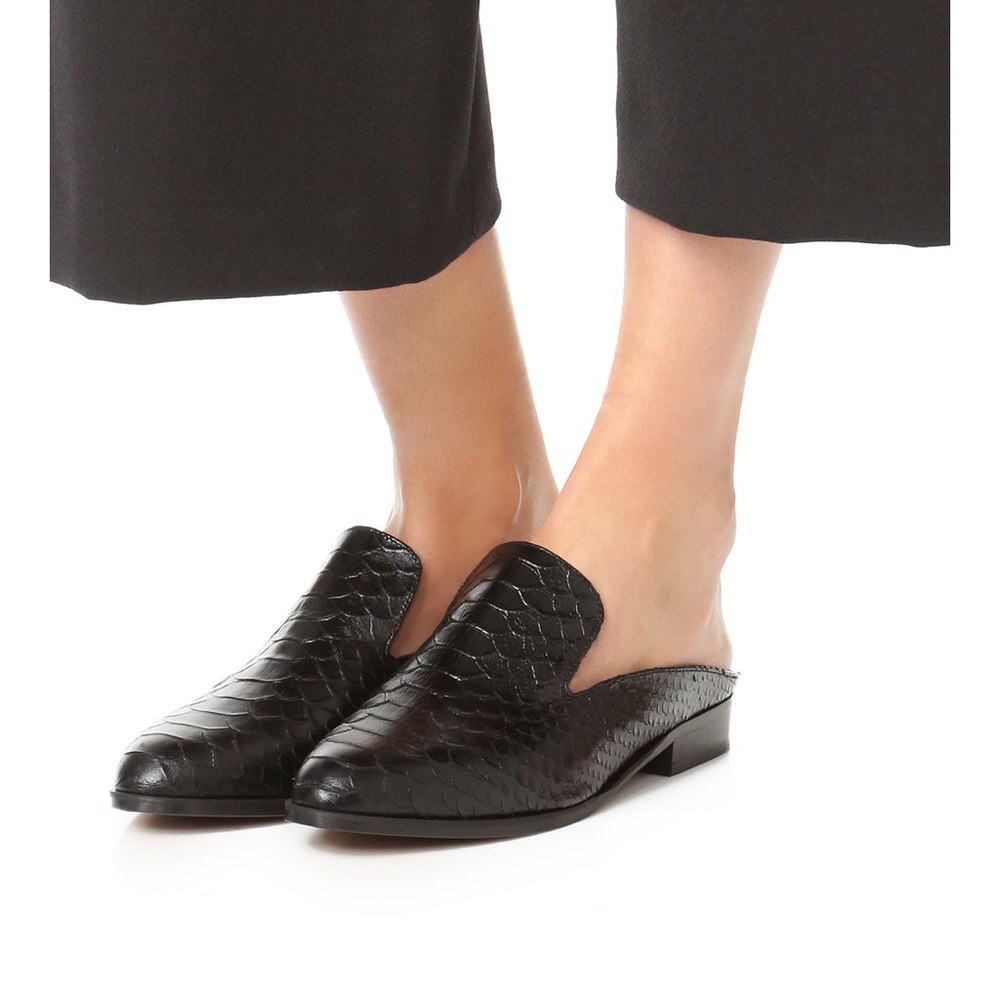 Robert Clergerie Snake Embossed Black Mules